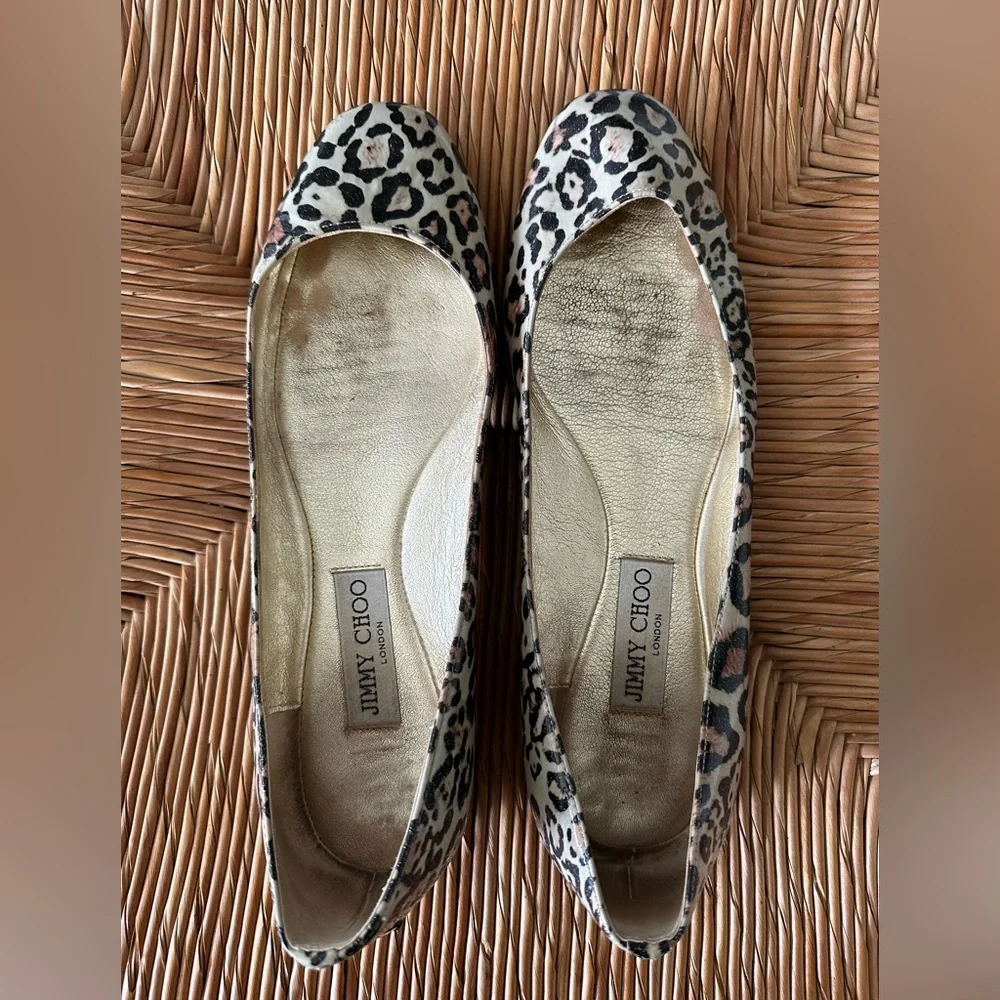 Jimmy Choo Patent Leather Leopard Print Flats - Picture 5 of 8